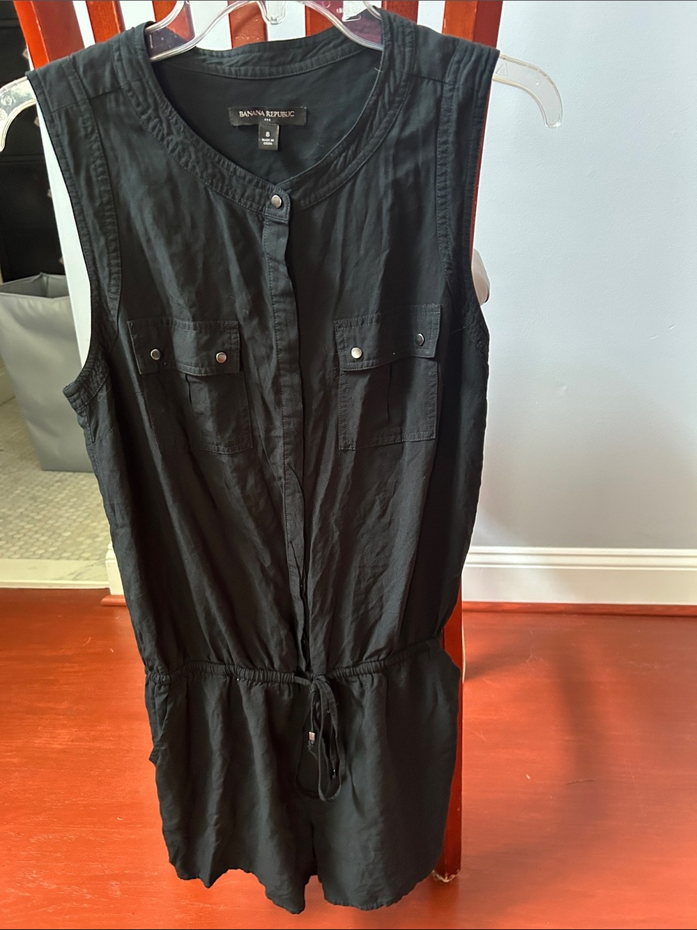 Banana Republic Black Sleeveless Tie-Waist Romper